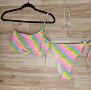 Xhilaration Multicolored Neon Checkered Bikini Set Women’s XL