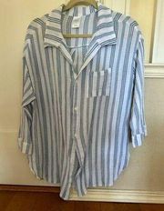 Kona Sol blue and white striped gauzy flowy button down shirt L