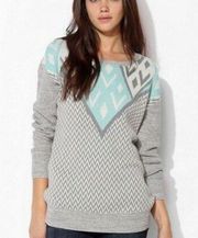 ECOTE Gray & Blue Patterned Aztec Pullover Sweater, Urban Outfitters, SMALL