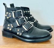 Zadig & Voltaire Leather Gold Tone Stud Laureen Spike Boots Black Womens Sz 36/6