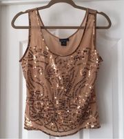 International Tan Sequin Mesh Tank Top