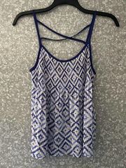 Princess Vera Wang Blue Geometric Print Strappy Tank Top - Size Medium - Sheer