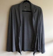 L.L. Bean Open Front Cardigan Women’s Size L navy blue with white stripes