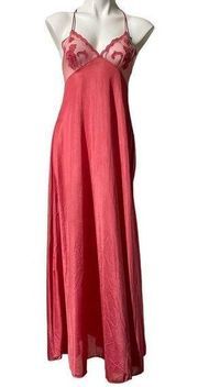 Lily Of France Vintage Womens Nightgown Slip Dress Lace Maxi Chemise coral Small