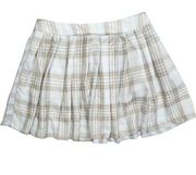 Rue 21 Womens M Tan Blue White Plaid Schoolgirl A-Line Pleated Skirt NWT