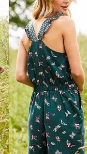 Matilda Jane evergreen hummingbird dream green floral jumpsuit size XS