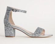 J. Adams Silver Glitter Block Low Heels with ankle strap Size 7.5.  B76