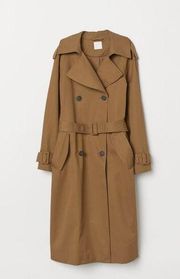 H&M Double Breasted Trench Coat Belted Cotton Brown Women's XS