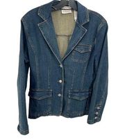 Liz Claiborne Villager Womens Jean Jacket Pocket Denim Button Up Blue Medium