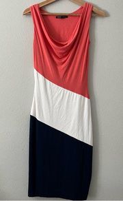 MNG By Mango cowl neck sleeveless dress color block size small coral blue white