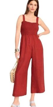 J. Crew 100% Linen Smocked Jumpsuit - Size Small Tall