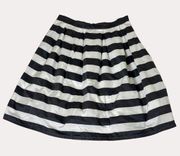 Garnet Hill Coastal Box Pleat Skirt Stripe A Line Gray White 6 bv