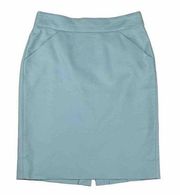 J Crew The Pencil Skirt Size 0 Light Blue Pockets Cotton