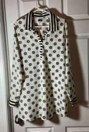 Women's Tunic Top black White sz Large blouse shirt GUC polka dot