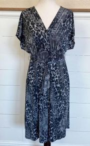 Bisou Bisou Open Back Mixed Animal Print Midi Dress sz 8