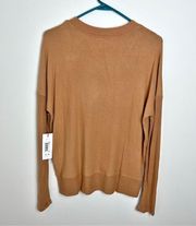 Three dots Brushed Long Sleeve Contrast Rib Top Sweater Size Medium New Tan