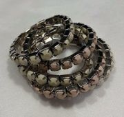 Pink Cream Silver Tone Beaded Stretch Fashion Bracelets Set of 5 NEW