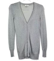 Cache Silver Gray Long Sleeve Zip Up Cardigan XS