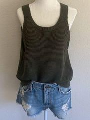 Lou & Grey Knit Tank S Woven Sleeveless Tunic Length Olive Moss Green Rib Cozy