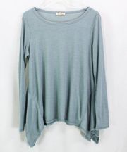 JANE & DELANCEY Blue Waffle Knit Shark Bite Long Sleeve Top