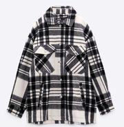 ZARA Small Black & White Plaid Wool Blend Shacket Shirt Jacket Button Up Jacket