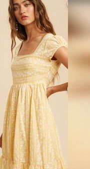 In Loom Yellow Lace Up Back Cotton Babydoll Dress Size S