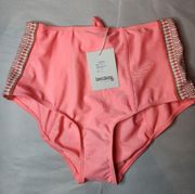 NWT Lemlem Lena High Waisted Geometric Side Tie Back Women XS Swim Bottoms Coral