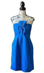 j. crew womens  bow monde taffeta blue a line fit & flare strapless mini dress