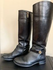 TORY BURCH BRITA BLACK LEATHER KNEE RIDING BOOTS 6 1/2