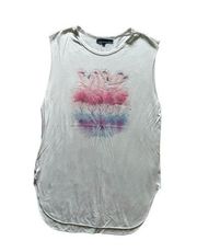 SHORE Flamingo Graphic White Tank Top Sz S