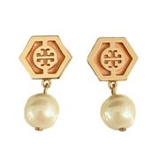 Tory Burch Hexagon Pearl Drop Earrings