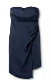 Cushnie strapless dress blue asymmetrical ruched side 14 NWT midi side slit