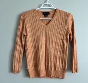 Brooks Brothers Women’s Orange Silk Cashmere Cable Knit Sweater Medium