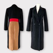 NEW Avec Les Filles ColorBlock Trench Coat, Black Red Camel Size S Retail $500