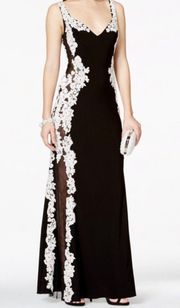 Betsy & Adam Formal Black & White Lace Floral Maxi Party Prom Dress Medium 8