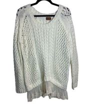 POL Size Large Open Knit Sweater Shite Boho Bohemian Lace Detail