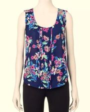 Candie’s “Spring Bouquet Blue” Pintuck Floral Sleeveless Blouse Size SMALL NWOT