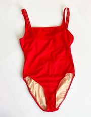 [Jantzen] Red Square Neck Low Back One Piece Swimsuit Full Coverage Size 14