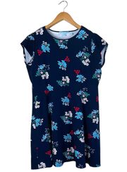 Navy Blue Floral Ponte Knit Dress Size 2X Cap Sleeves A Line