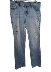 Eddie Bauer Distressed, Mid-Rise, Light Wash, Straight Leg Jeans