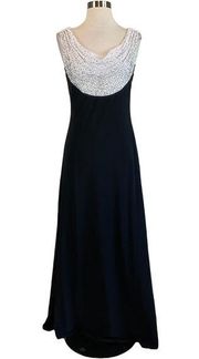 Women's Formal Dress Size 8 Black and White Beaded Long Gown