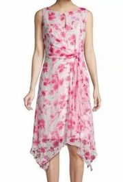 Karl Lagerfeld Dress Watercolor Pink Floral Asymmetrical Hem Dress Sz 10 NWT