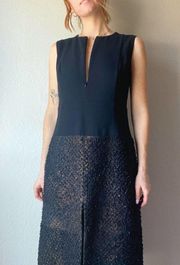 AKRIS $4650 Lamb Suede Black Embellished Front Zip Maxi Dress