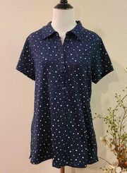 Gloria Vanderbilt Collared Pola Dot Blouse Medium