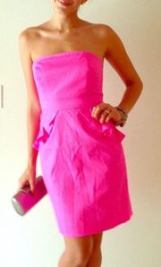 J. Crew Barbiecore Hot Pink Strapless A-line Dress