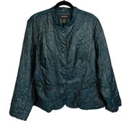 Teal Blue Crinkle Button Up Jacket Blazer Women’s 22 / 24 W