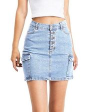 NWT Love Tree High Rise Demin Jean Button Fly Mini Skirt size Small