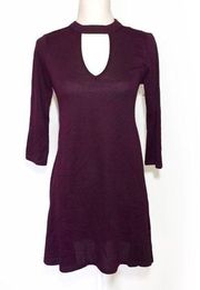 NWOT Dark Purple Choker V Neck Dress 3/4 Sleeved