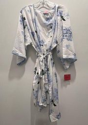 Kate Spade New York L/XL Blue/White Floral Polyester Women's Robe