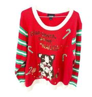 Ugly Christmas Sweater Red Puppy Sequins Dear Santa Define Naughty Sz 2X